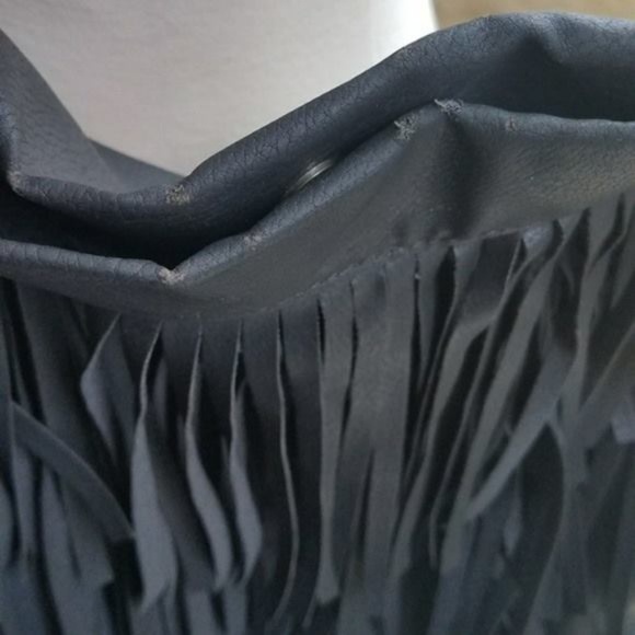 Stella & Jamie Black Leather Fringe Tote Handbag - Picture 6 of 6